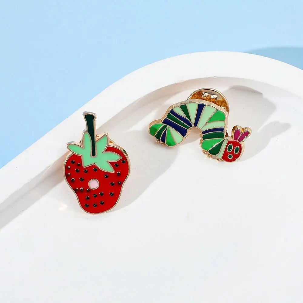 Hat Accessories Fruit Hungry Caterpillar Enamel Brooches Take a Bite Alloy Metal Badge Funny Personality Lapel Pins Collar