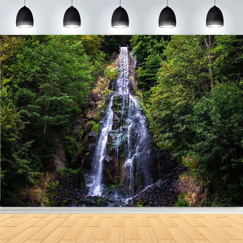 Fresh Blue Natural Waterfall Beauty Lake Photography Backdrops Grass Landscape River Beach Park Cove Photo Background PB-00 #4