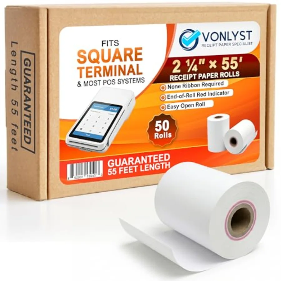 

Square Terminal Paper Rolls 2 1/4" x 55' BPA Free Thermal Receipt Paper for Square Credit Card Machine POS Printer Pack