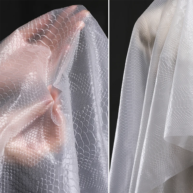 50x130cm Transparent TPU Fabric Snake Texture Clear Plastic Cloth For DIY Handbag Costume Sewing Craft Decoration