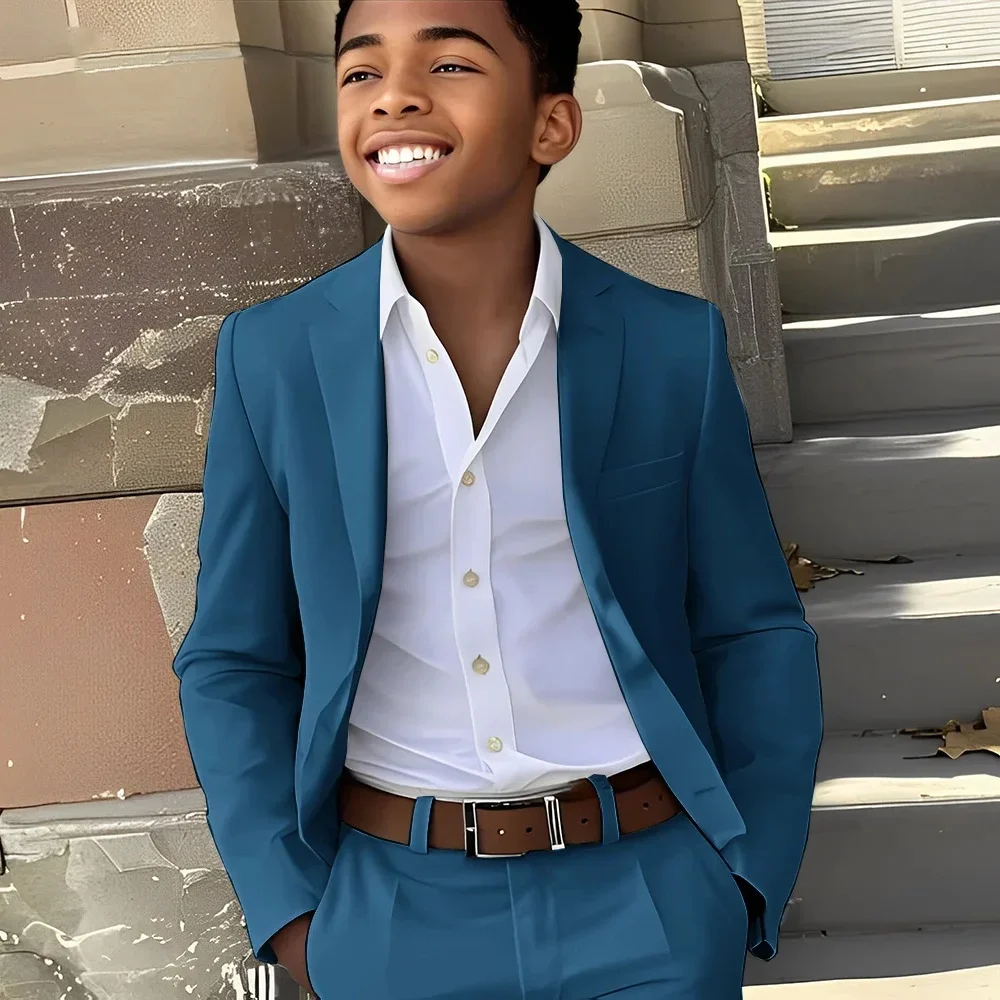 

Boys Sea blue/Red/Pink Photography Suit Gentleman Kids Breathable Jacket Pants Ceremony Costume Children Slim Fit Wedding