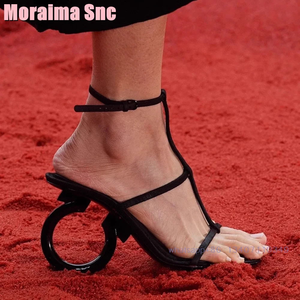 T-strap Hollow Strange Heel Sandals Square Open Toe Ankle Buckle Strap Sexy Fashion Women's Dress Shoes Summer Runway Sandals