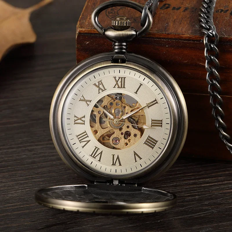 Large antique hollow smooth automatic mechanical pocket watch for men and women gift mechanical watch