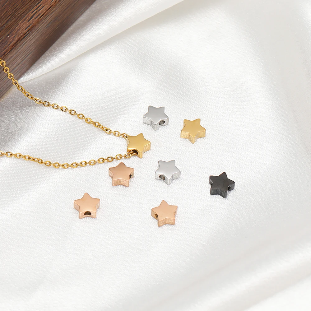 5 Stück 8mm Edelstahl-Sternperlen in Goldfarbe, Abstandsperlen für DIY-Schmuckherstellung, handgefertigte Armband- und Halsketten-Accessoires – Detail 4