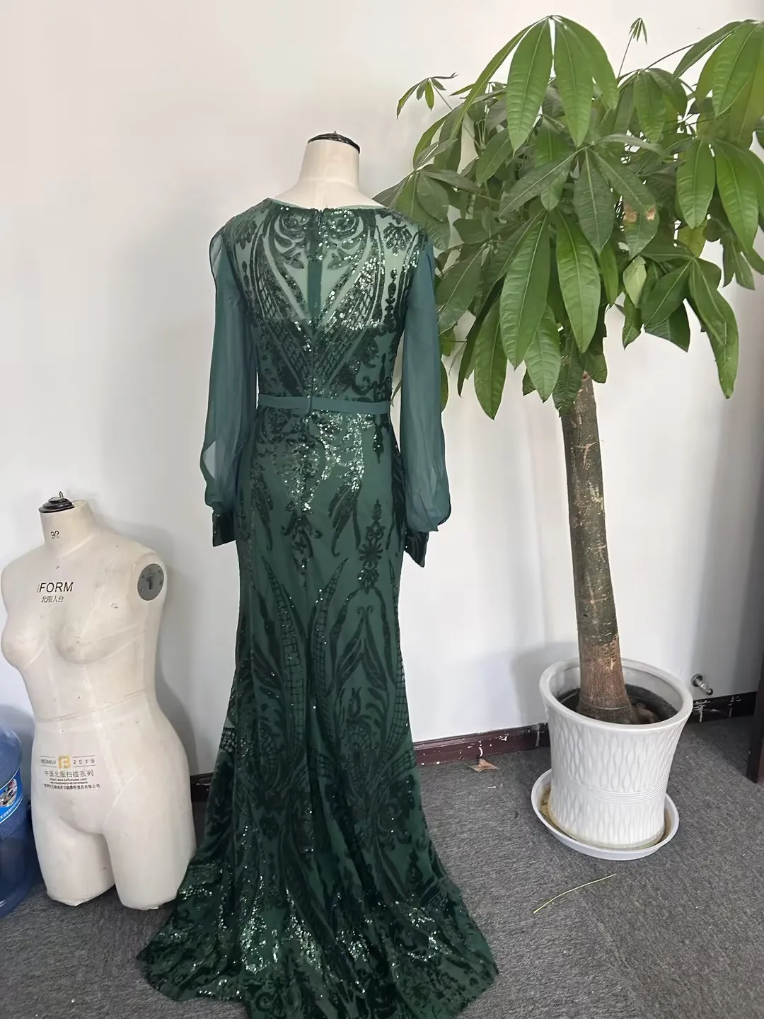 Vestidos de baile de sereia para senhoras, chiffon, manga comprida, vestidos elegantes com cinto, ocasião formal, festa verde