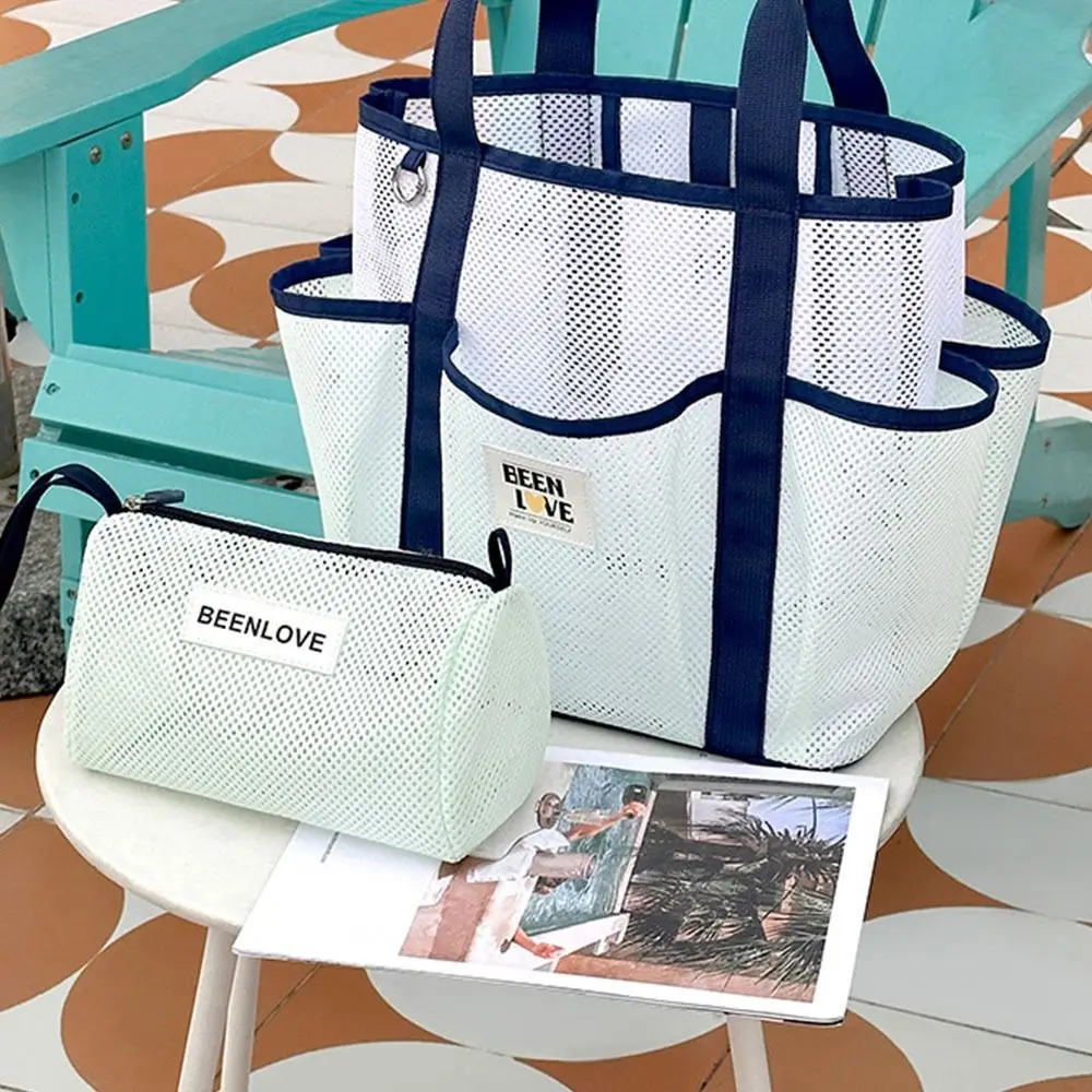 

Large Capacity Beach Mesh Bag Breathable Handheld Cosmetic Zipper Pouch Space-Saving Lightweight Mesh Makeup Bag