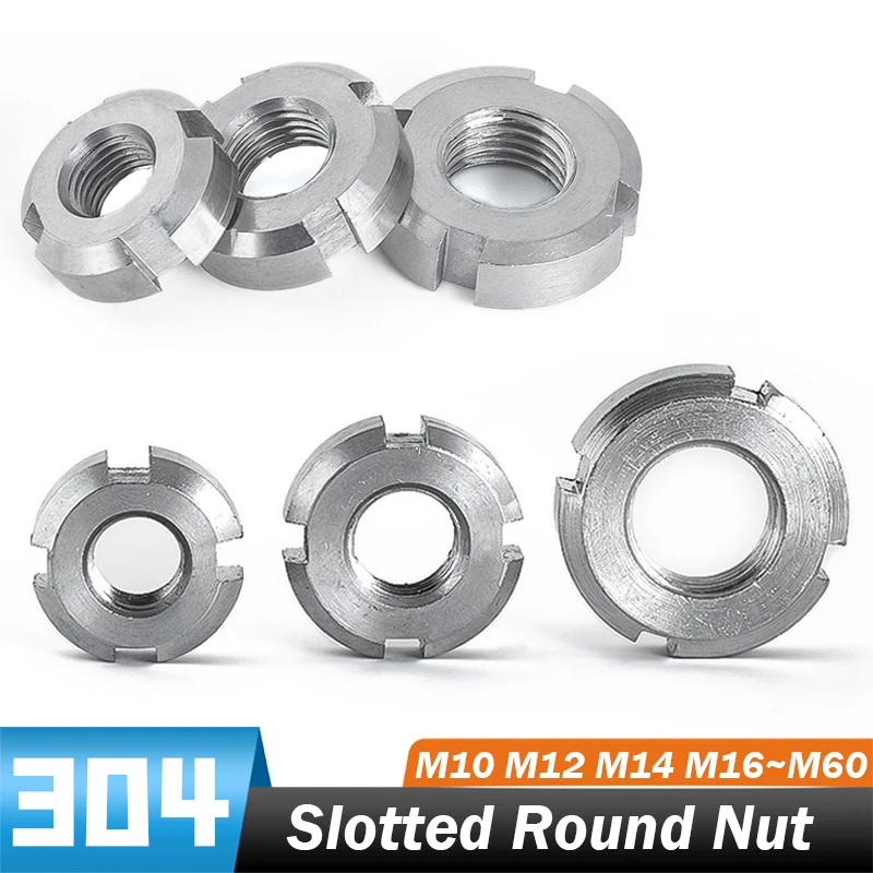 Edelstahl 304, A2-70, GB812, M10 ~ M60, geschlitzte Rundmutter, Rundmutter, vier Schlitzmuttern, runde Präzisions-Sicherungsmutter