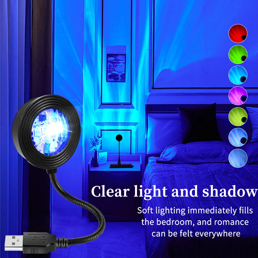 

USB Plug-in Aurora Projection Light Water Ripple Shaped Decoration Atmosphere Light Touch/remote Control Color Changing Lighting