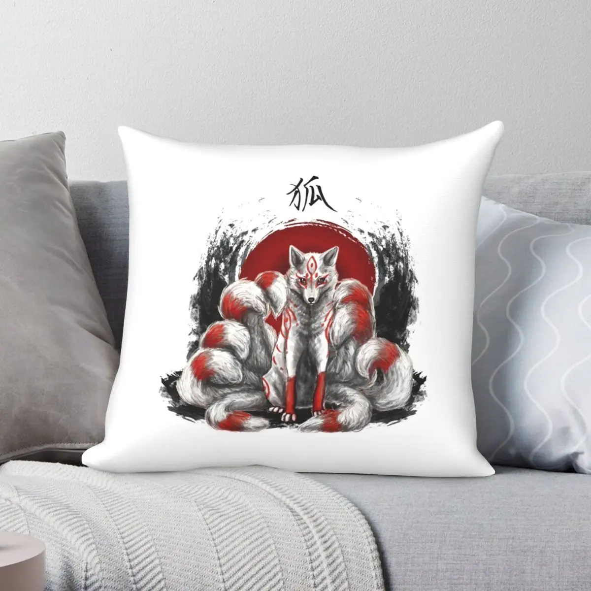 Japanese Nine Tailed Fox Kitsune Pillowcase Polyester Linen Velvet Printed Zip Decor Room Cushion Cover Wholesale 18