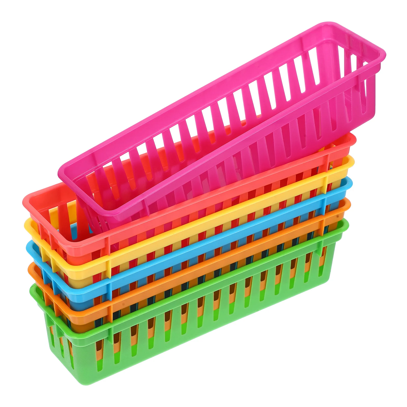 

6Pcs Multi-use Pencil Storage Basket Colored Pen Container Plastic Reusable Stationery Basket