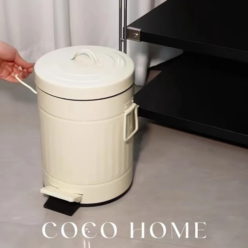 Stainless Steel Pedal Trash Can Modern Bathroom Wastebasket Rustic Roman Pattern Bin Silent Garbage Pail for Home Office Genuine