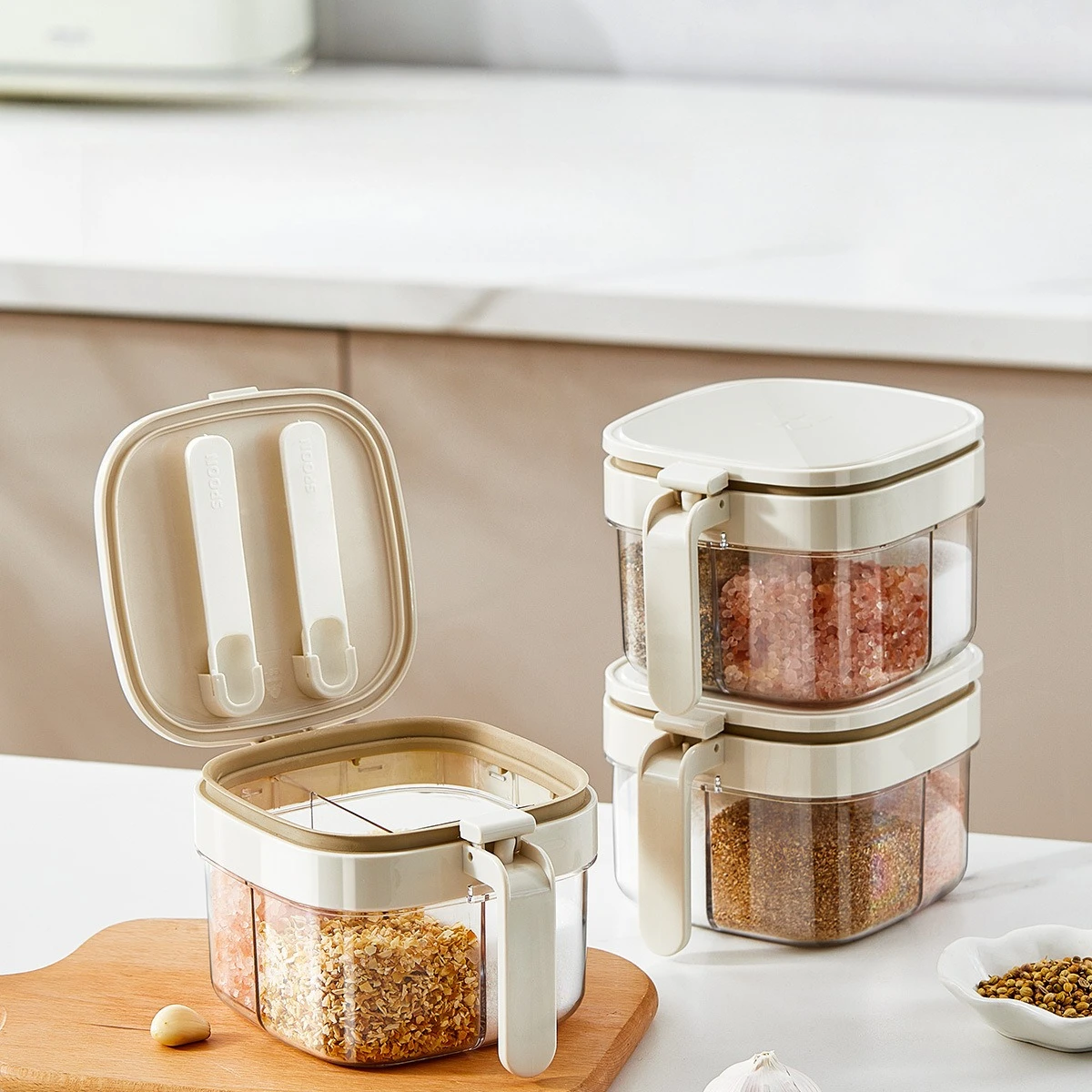 

Кухонный ящик для хранения специй, набор герметичных контейнеров для соли и сахара с крышкой для домашней кулинарии