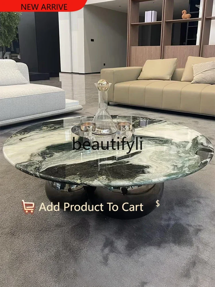 

Marble coffee table can be customized high-end coffee table designer creative stainless steel round coffee table G1218