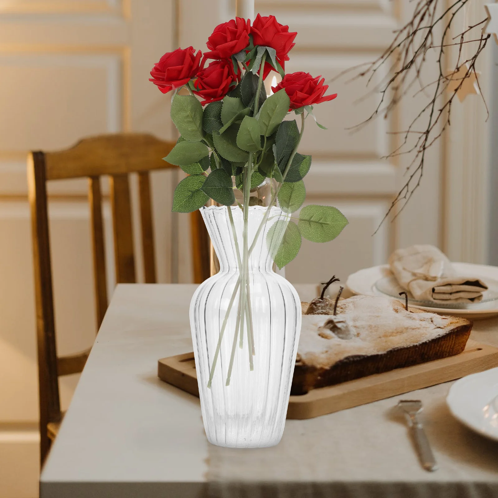 

1Pcs Striped Wavy Glass Vase Modern Japanese Style Dried Flower Container Creative Desktop Vase for Home Office Decor