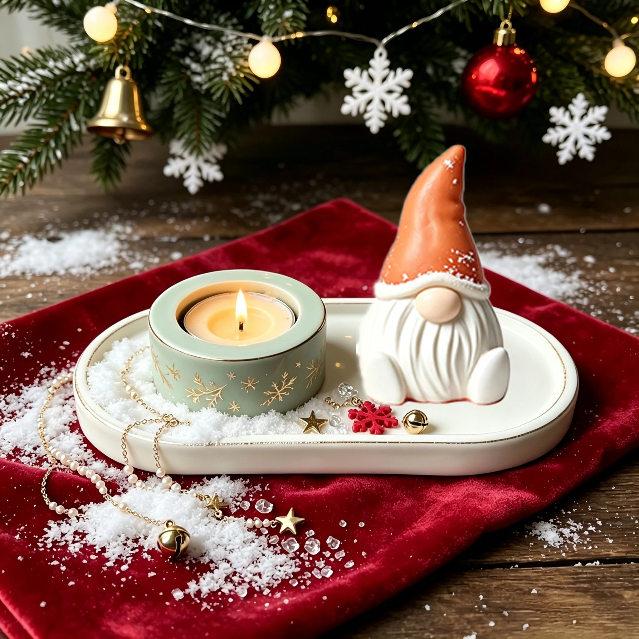 Resin Silicone Mold 3pcs Christmas Faceless Santa Claus&Round Candlestick&Elliptical Tray Set Decoration Mold ， Home Decoration