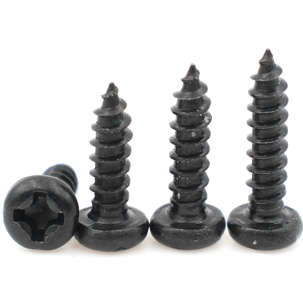 Tornillos autorroscantes Phillips de cabeza redonda cruzada, Tornillo de acero al carbono negro, M1, M1.2, M1.4, M1.5, M1.7, M2, M2.3, M2.6, M3,