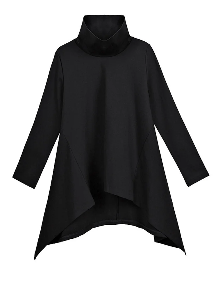 [EAM] Loose Fit Black Irregular back long  Sweatshirt New Long Sleeve Women Big Size Fashion Tide Spring Autumn 2024 1DF4642