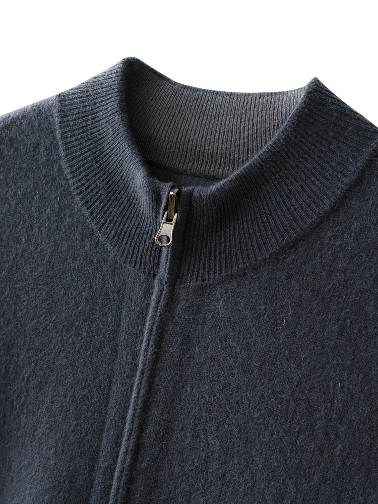 عالية الجودة الرجال خريف شتاء سميكة سترة الكشمير وهمية الرقبة سستة سترة 100% الكشمير تريكو الذكية ملابس دافئة غير رسمية