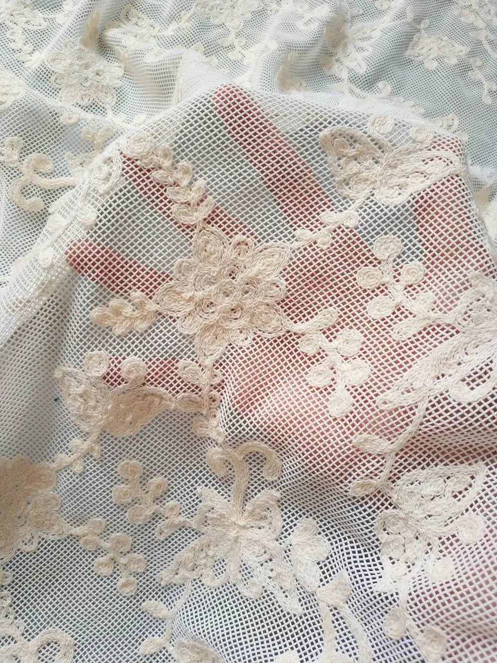 

Latest floral knitted embroidered mesh hollow lace fabric for clothing, curtains, and tablecloth designer fabric