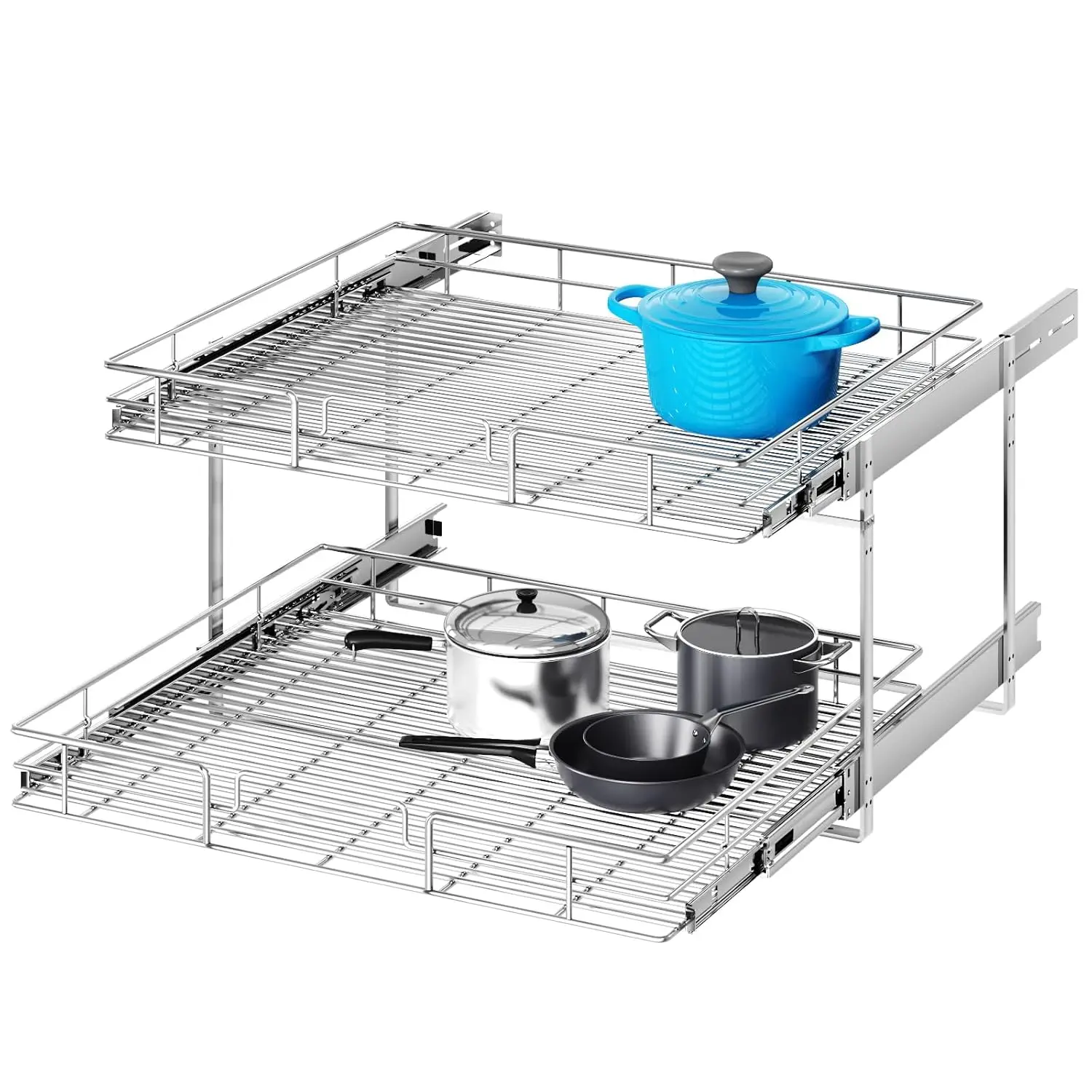 

2-Tier Pull Out Cabinet Organizer 28.5x21.5in Heavy Duty Slide Out Shelves Kitchen Bathroom Storage, Customized