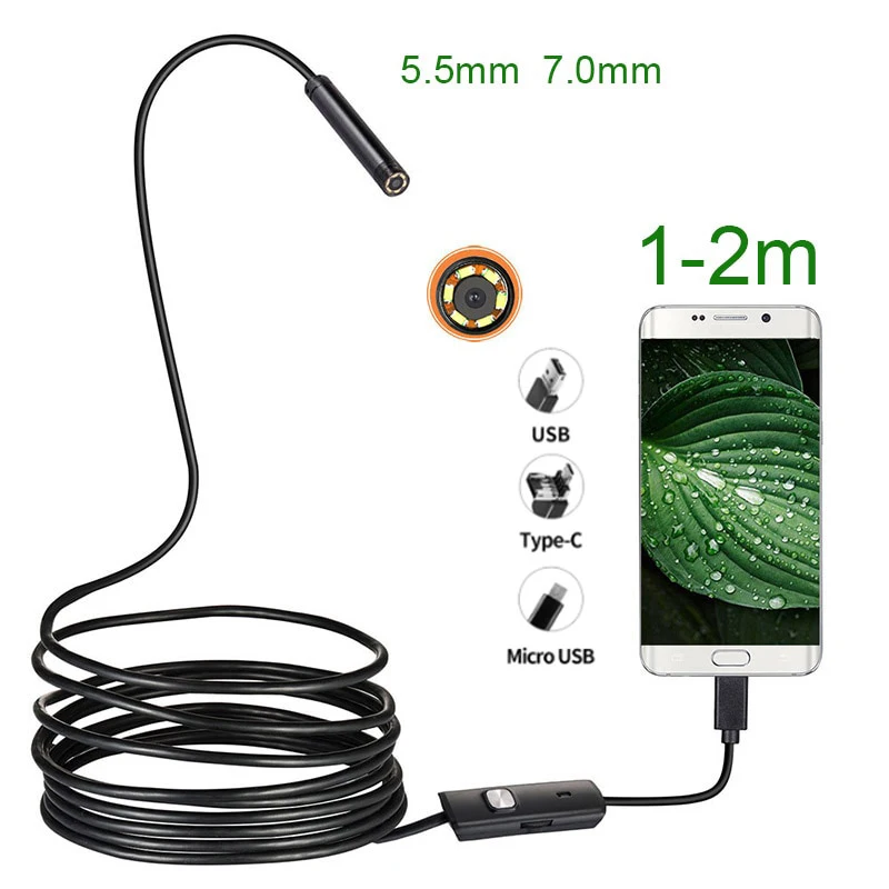 

7.0mm 5.5mm Endoscope Mini Camera for Android Micro USB Type-c Borescope Waterproof LED Car Inspection for Xiaomi Sumsang Huawei