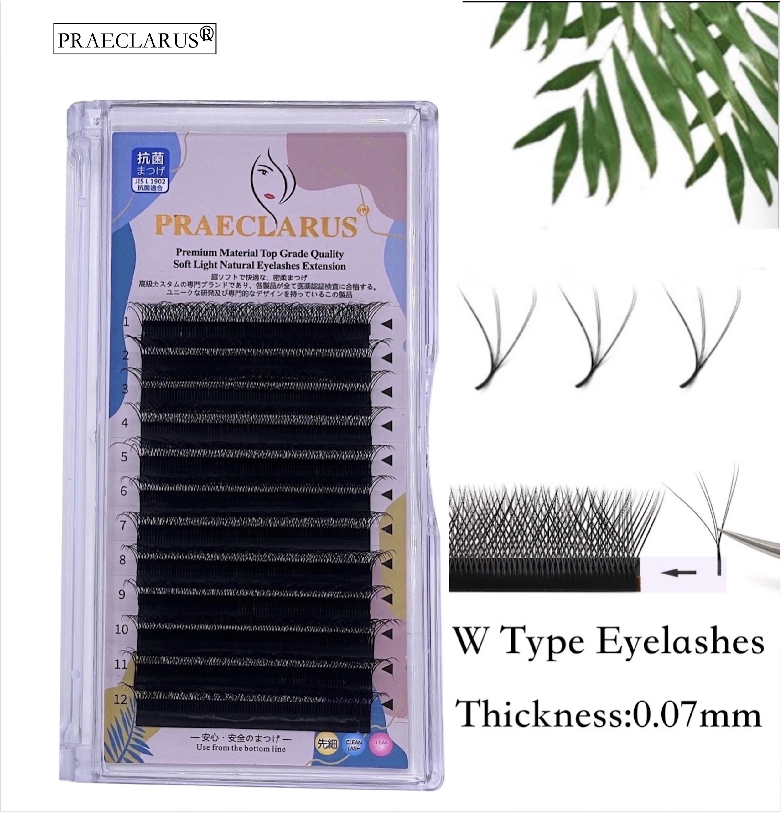 

[SHIP ON 24 HOURS]W lashes Curve C,D,DD Thickness 0.07mm Tulip Mink Individual Eyelash Extension 3D Premade Volume Fans Double