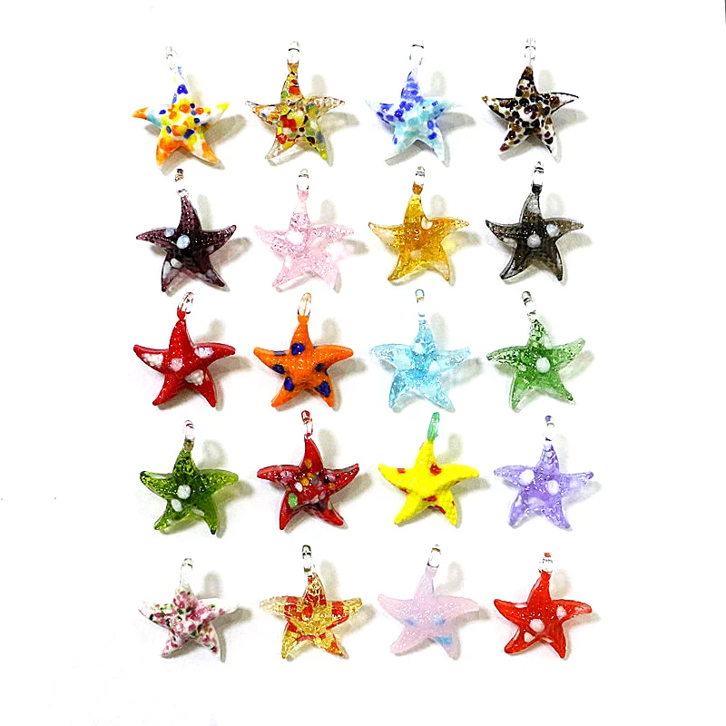 2pcs Mini Sea Star Fish Glass Pendant Cute Marine Animal Starfish Charms for Diy Jewelry Making Accessories or Aquarium Trinkets