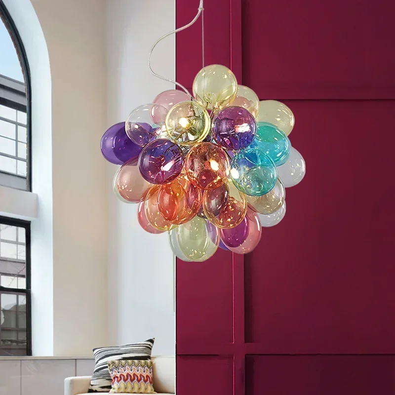 Nordic Color Glass Chandelier for Bedroom Living Room Center Table Restaurant Pendant Lights Home
