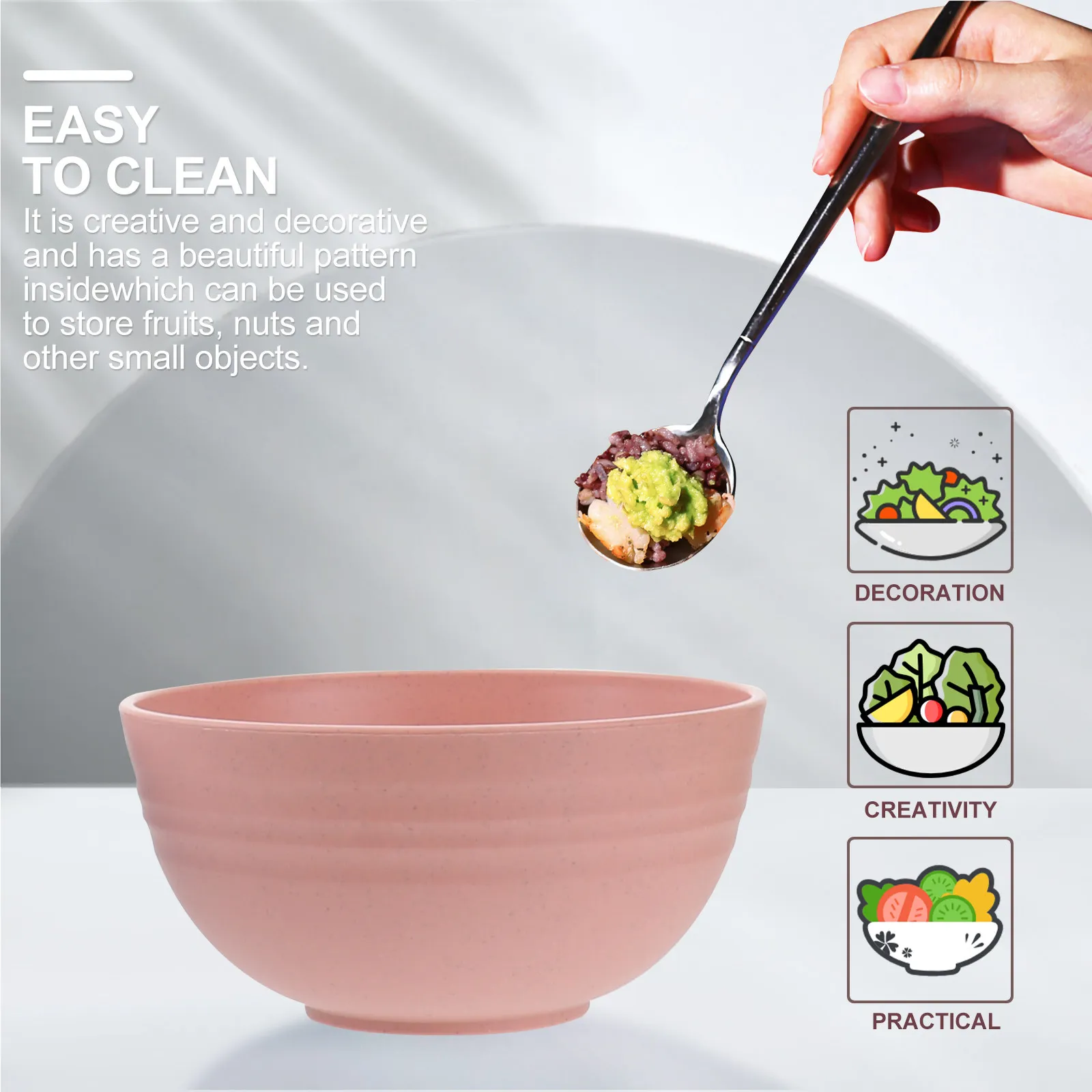 Juego de 5 tazones para ensalada de paja de trigo de 12 cm, irrompibles, para mezclar, frutas, ensaladas, sopa y fideos