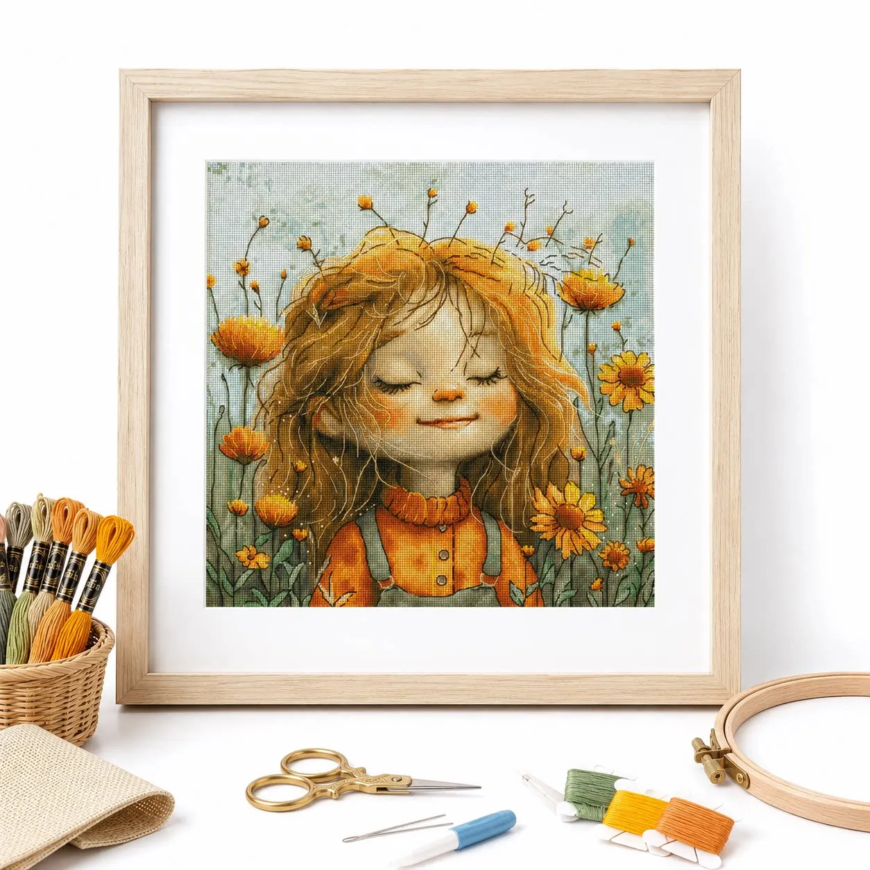 [CC2101-The Splendid Girl in the Flowers]DIY Stamped Cross Stitch Kit for Adults 11CT 14CT 16CT Printed Canvas Embroidery Craft