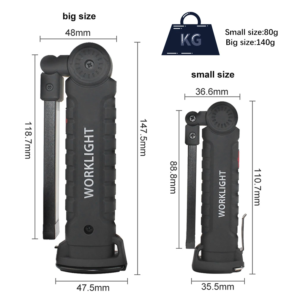 USB Rechargeable LED Flashlight with Magnet Powerful COB Work Light Waterproof Torch Portable Camping Lamp Warning Lantern