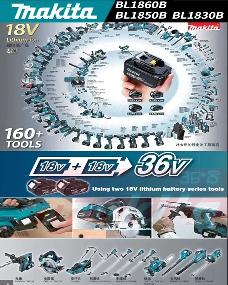 Bateria de substituição para Makita, bateria original, 3Ah, 5Ah, 6Ah, 9Ah, BL1850B, BL1850, BL1860, BL1840, BL1830B, 18V