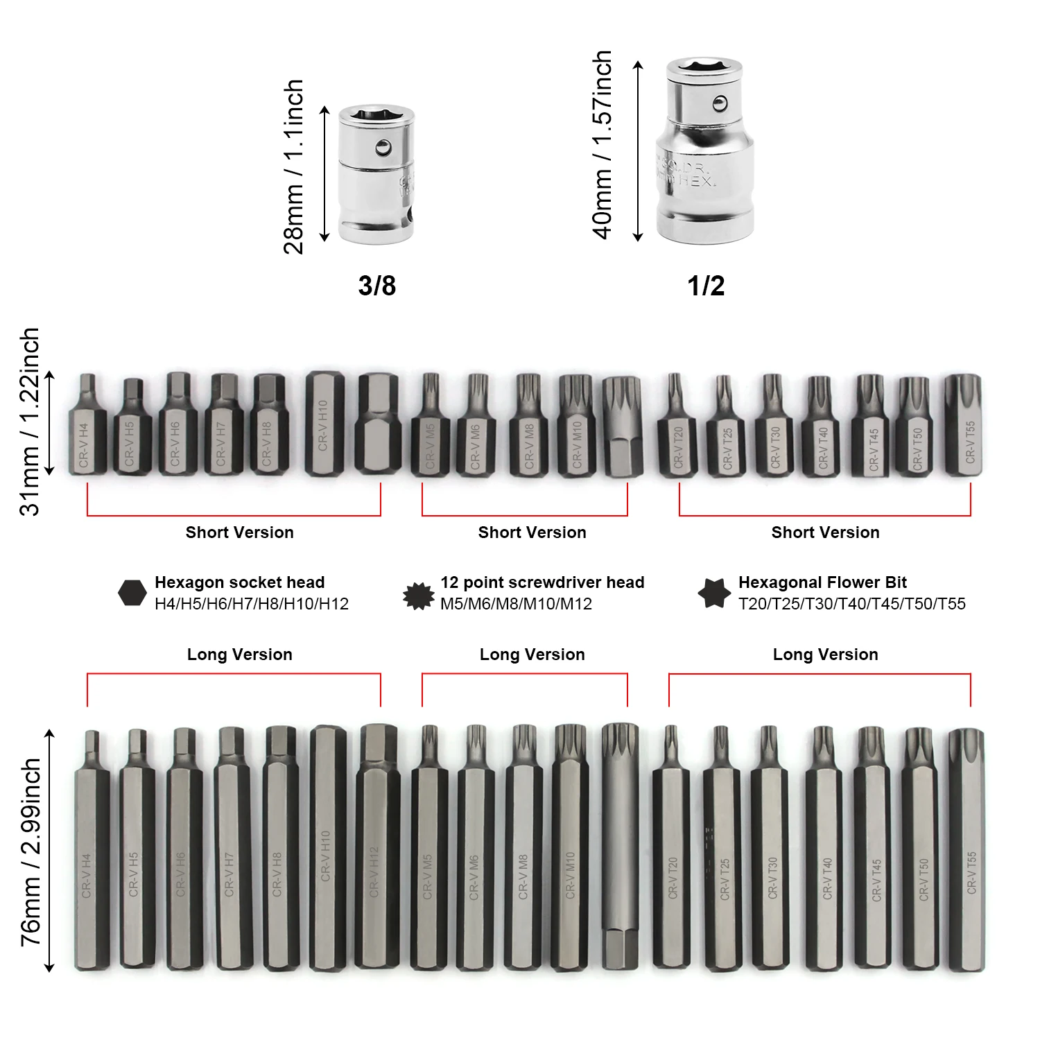 40 piece set of automotive repair tools, including hexagonal, hexagonal, and hexagonal screwdriver head sleeve sets