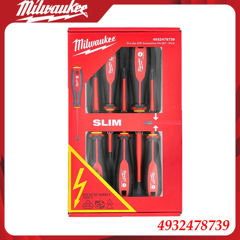 

Milwaukee 4932478739 Insulated Screwdriver Set Slim VDE Certified for Electricians & Electrical Work