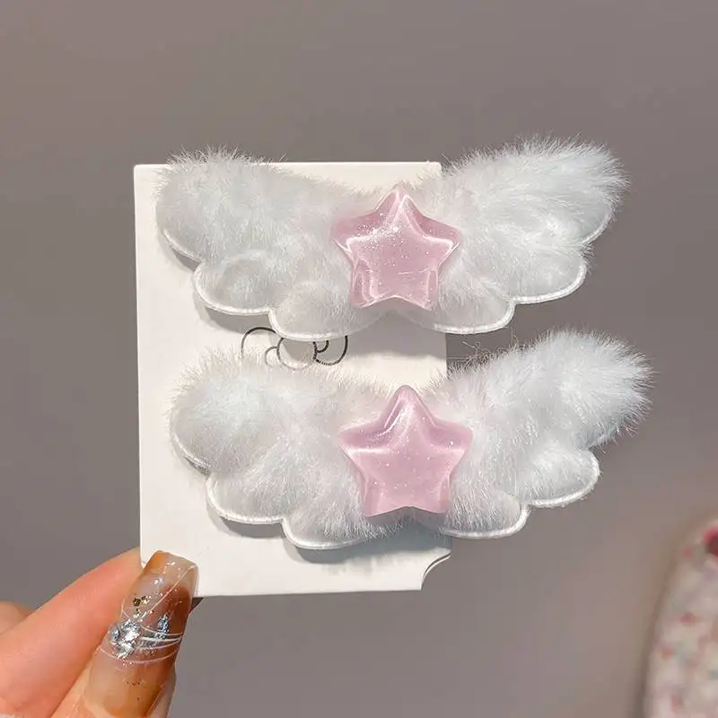 لطيف أفخم أجنحة شفافة مشبك شعر المرأة الانفجارات الجانب اللون الوردي ستار BB كليب الحلو فتاة دبوس الشعر الشتاء إكسسوارات الشعر #4