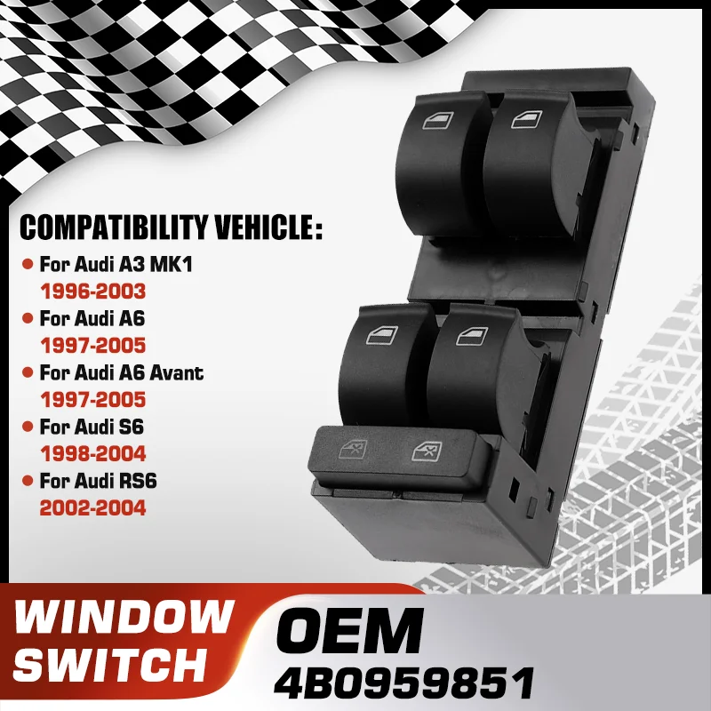 

4B0959851 Car Front Driver Side Window Switch Button Panel For Audi A3 Audi A6 Audi A6 Avant Audi S6 Audi RS6 4B0959851B 16 Pins