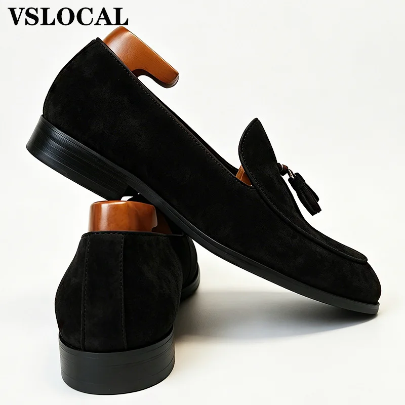 

Luxury Men's Loafers Shoes Black Brown Casual Dress Shoes Suede Slip on Tassel Loafers Wedding Office Leather Shoes Men