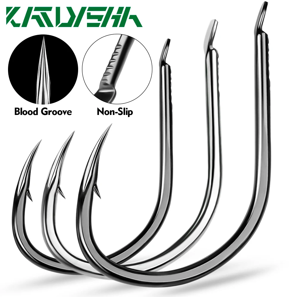 

KATYUSHA 10PCS Single Fishing Hooks 1/0-2/0-3/0-4/0# High Carbon Steel Hooks Barbed And Sharp Fishhooks Groove Tip Hook Peche