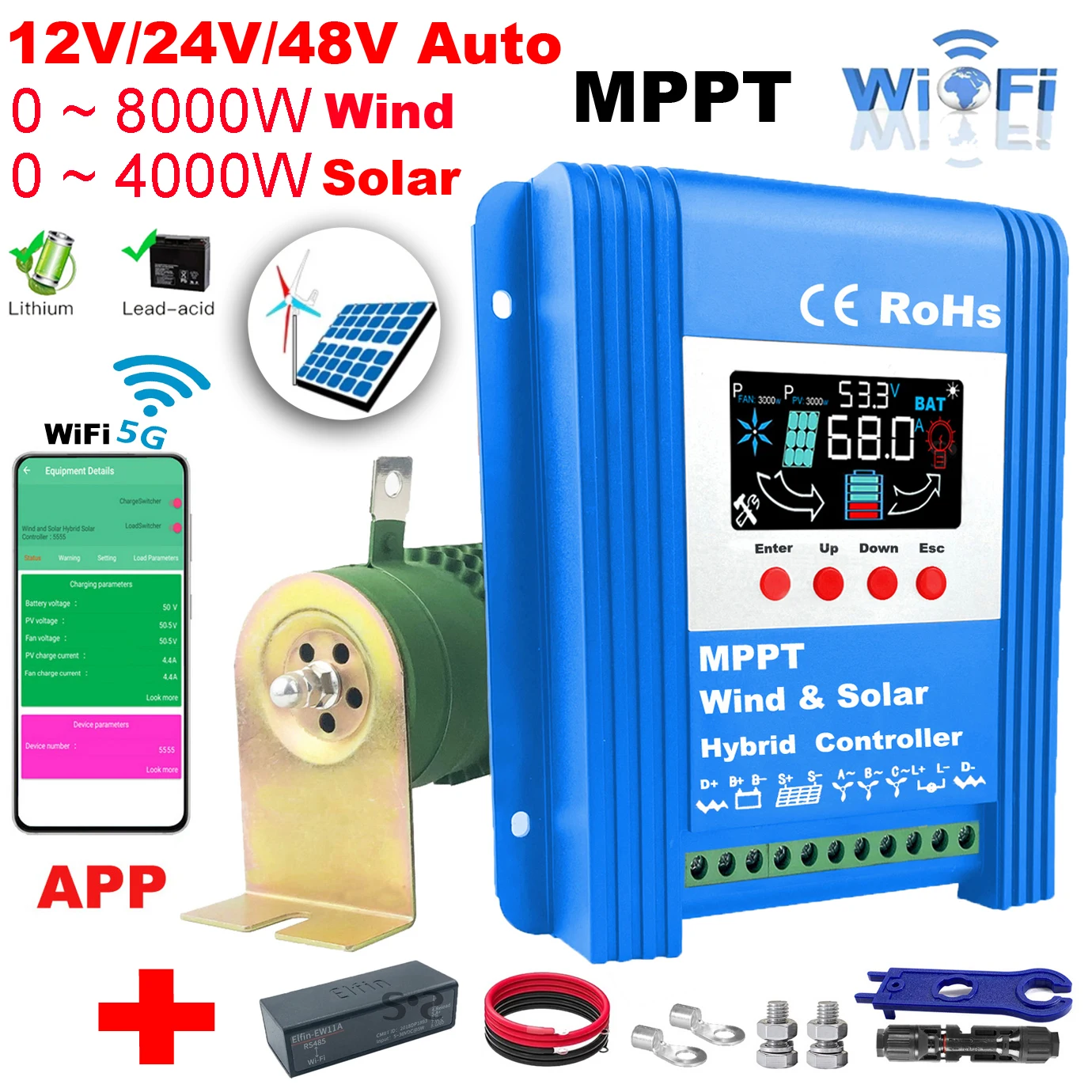 

12 24 48V MPPT Solar Charge Controller with Dump Load for 4000W Solar Panel 8KW Wind Generator Lifepo4 Lithium Battery Equalizer