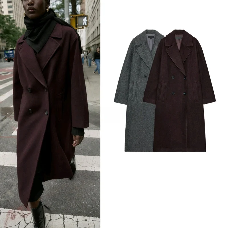 

Свободное длинное све, мягкое двубортное пальто, осеннее женское длинное пальто с лацканами, полиэфирное волокно, 00% средней длины