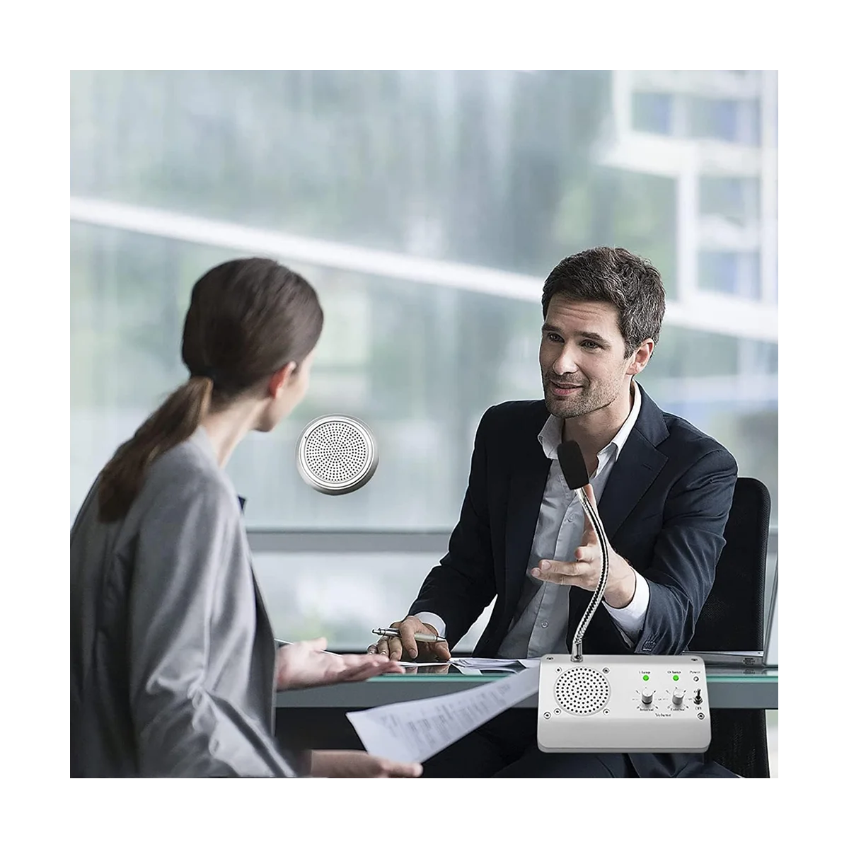 Window Speaker System, Dual Way Window Microphone Intercom Speaker, Intercom System for Business, Office, School EU Plug