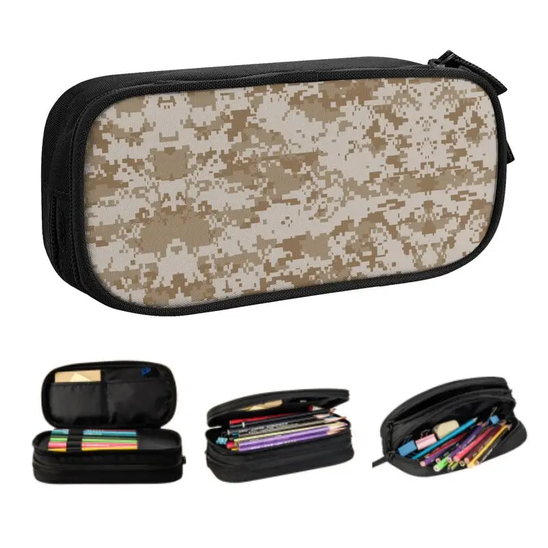 Custom Digital Desert Camo Cute Pencil Case Girls Boys Large Capacity Military Army Camouflage Pencil Pouch Student School