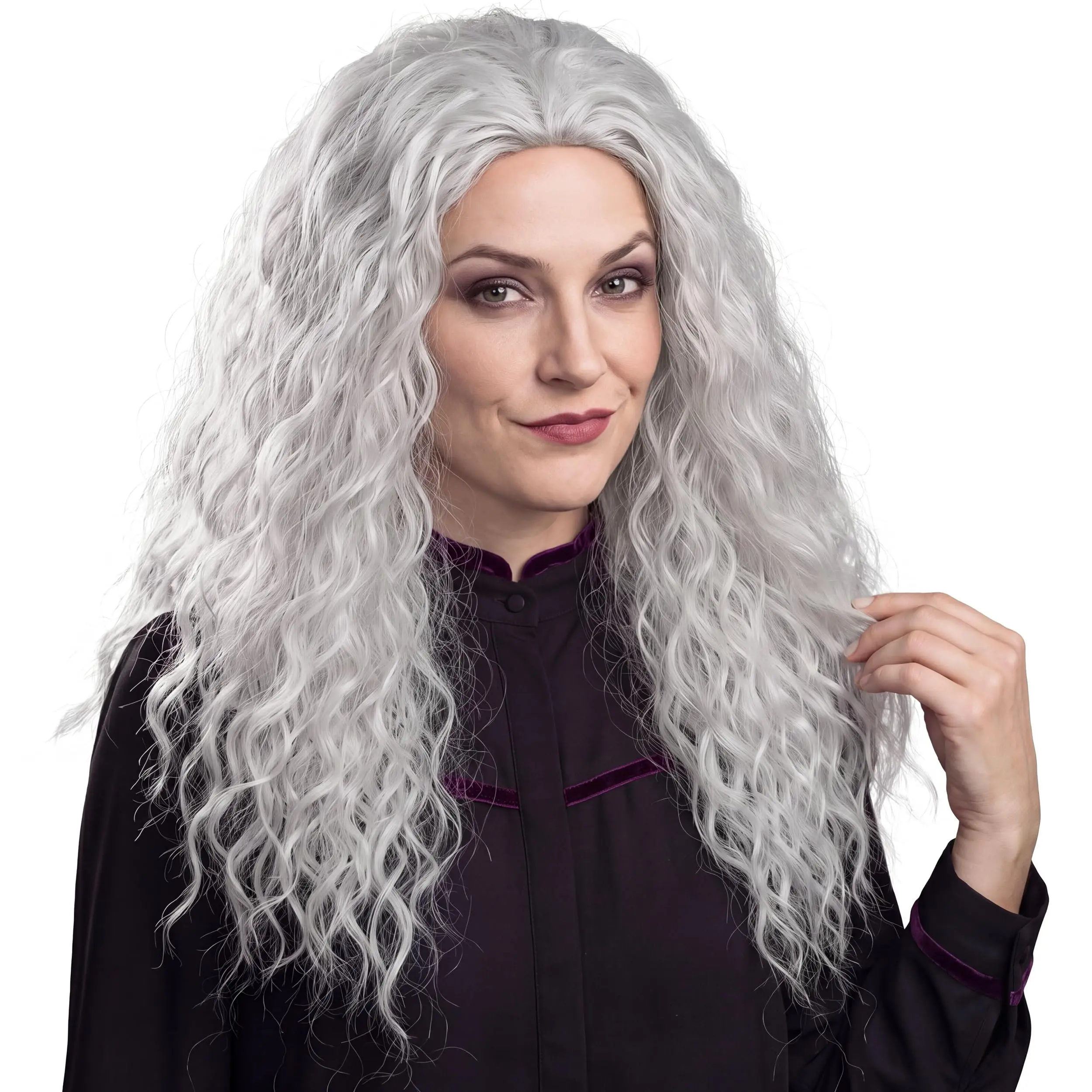 Witch Wig Old Lady Wig Women Long Grey Curly Costume Cosplay Wig Halloween Witch Costume Hair, Messy Thick Fluffy Texture, Full Layered Curls