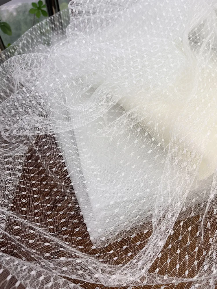 White Lace Dot Soft Mesh Starry Transparent Skirt Gown Draping Fabric for Wedding Dress Fabric