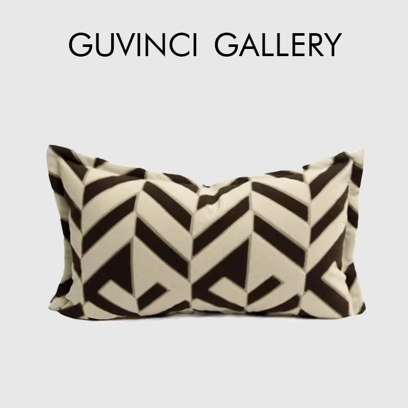 GUVINCI Taupe Gray Herringbone Pillowcase Euro Lumbar Luxury Rectangle Oblong Cushion Cover Add A Modern Touch To Your Home Deco