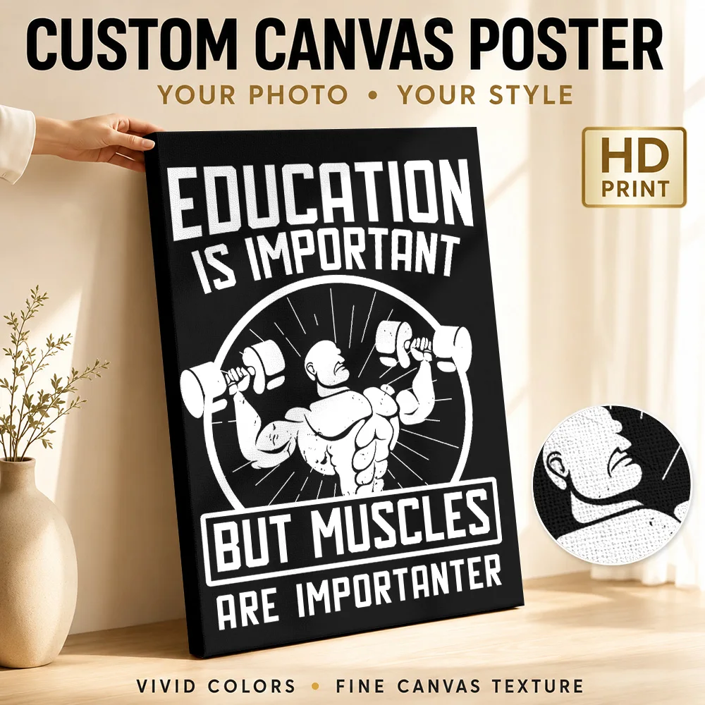 Education Vs. Muscles Funny Gym Design Canvas Poster Personalized Fitness Motivation Wall Art for Bedroom Decor Ready to Hang