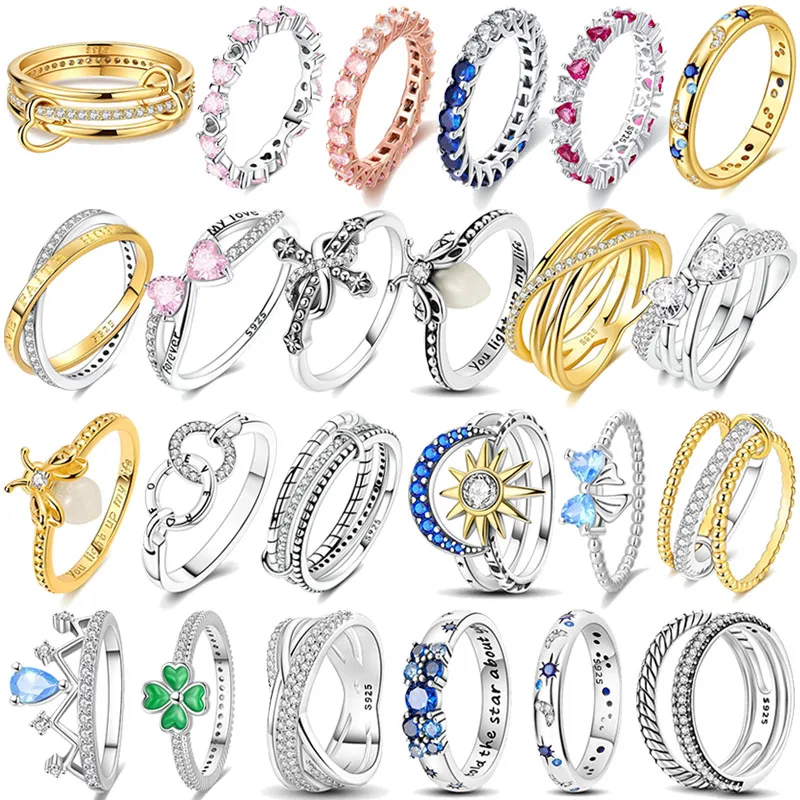 

New Fashion Women's Jewelry 925 Sterling Silver Cross Firefly Bowknot Crown Ring Wedding Anniversary Gifts