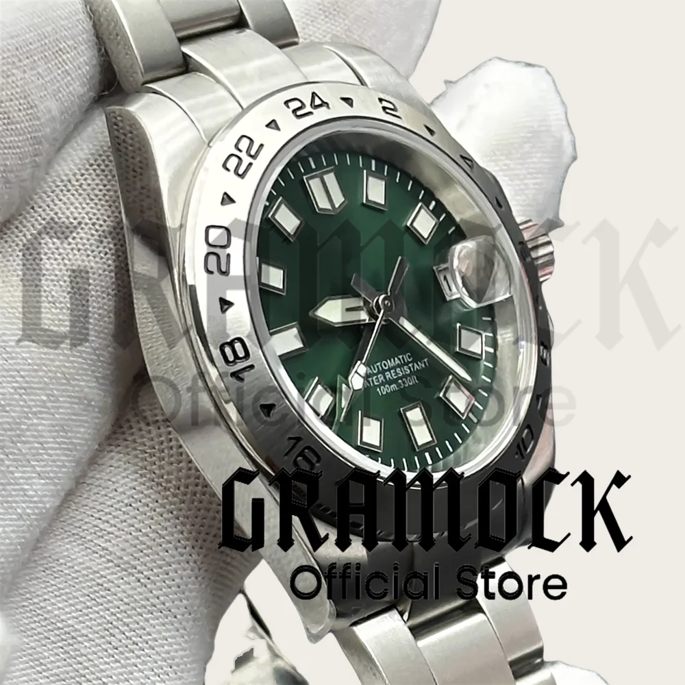 Gramock 40mm/43mm GMT Watches 10Bar Waterproof Sapphire Glass Black Blue Green Dial C3 Luminous steel Jubilee Relogio Masculino