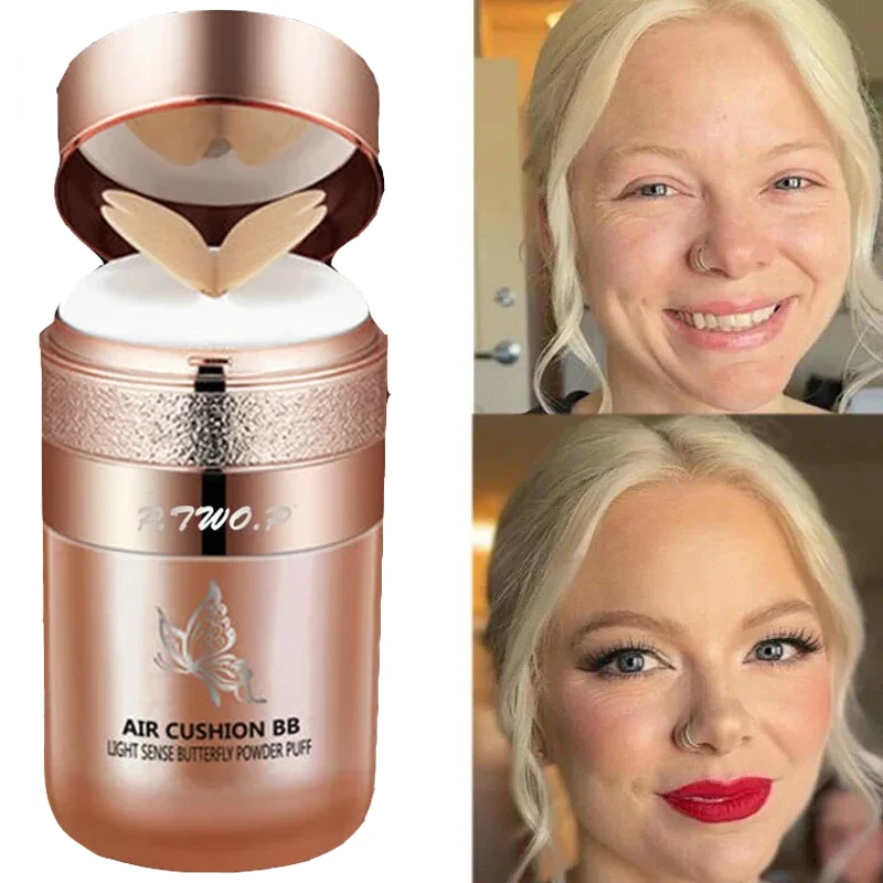 Air Cushion BB Cream Butterfly Powder Puff Moisturizing Foundation Face Concealer Whitening Oil-control Waterproof Korean Makeup