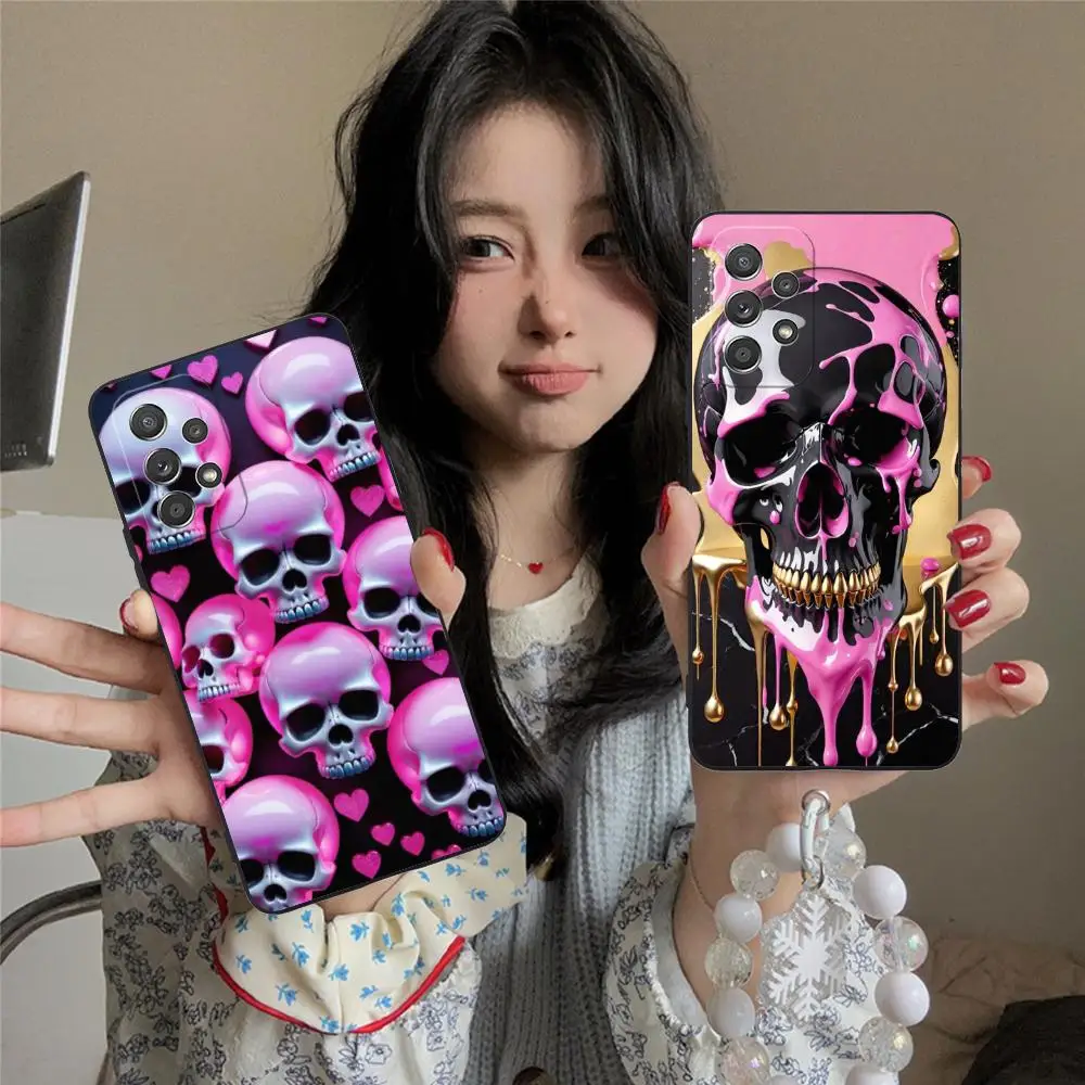 Anime Pink Skull Phone Case for Samsung Galaxy M55 54 42 35 34 33 32 23 22 15 14 13 12 F55 5G Soft TPU Shockproof Cover